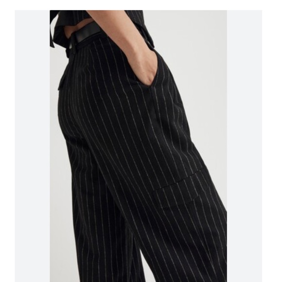 Madewell Cargo Pants in Pinstripe N0081 High Rise Pleated Waist Wool Blend US 10 - Picture 2 of 10